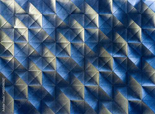 Folded spray painted colorful paper art, Japanese origami background texture, abstract geometric pattern artwork