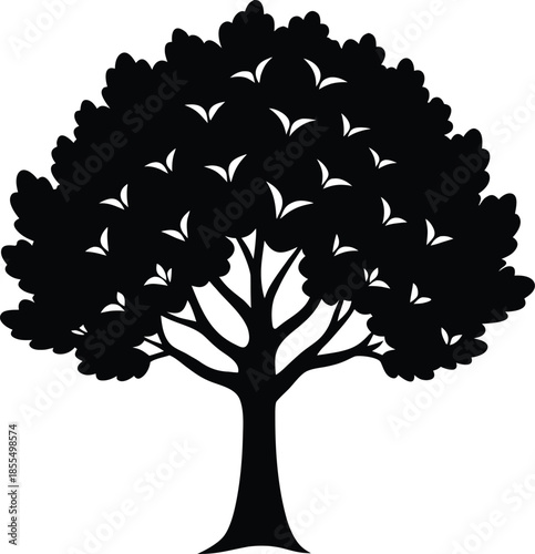 Minimalist Oak Tree Silhouette with White Leaf Shapes