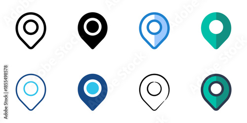 Location icons set multiple style collection. Editable stroke 
