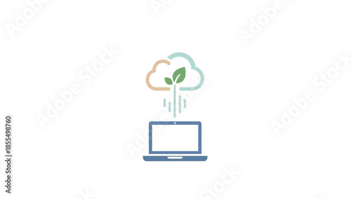 Laptop connected to a cloud with a growing plant symbol.