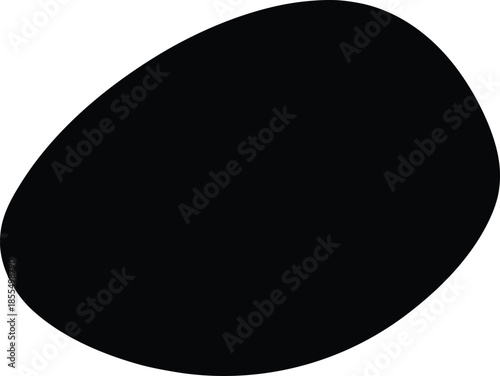 Solid black oval pebble silhouette vector on white background