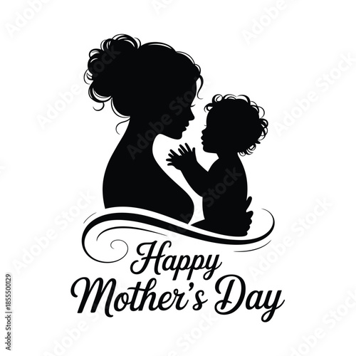 A silhouette of a mother and child with happy mother s day text