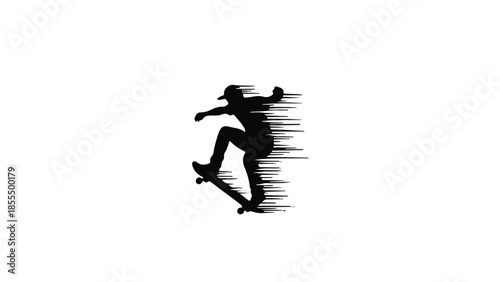 Dynamic silhouette of a skateboarder performing a trick with motion blur