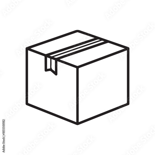 Simple line drawing of a closed cardboard box with sealed top package delivery concept
