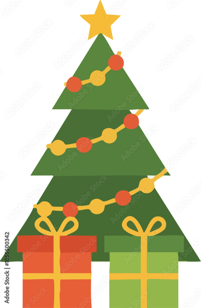 Naklejka premium Christmas Tree with Gifts and Star.