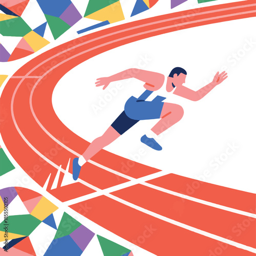 Illustration Of An Athlete Running On A Track And Field Vector Design Template