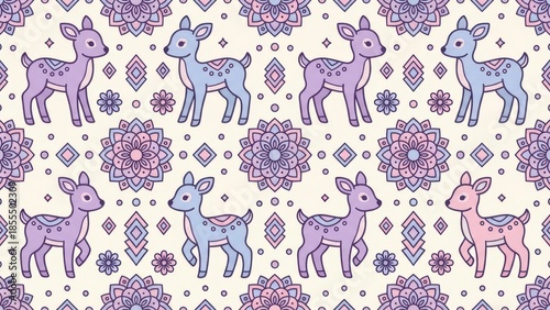 Cute and Colorful Pattern of Deer and Floral Motifs for Creative Projects and Backgrounds