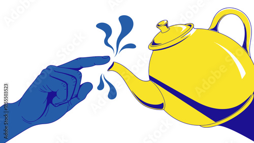 Hand touching magic lamp with water splashing out.