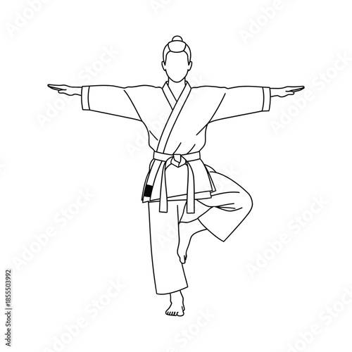 Karate Master Vector Illustration in Crane Stance Balance Pose