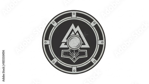 Norse symbol with Mjolnir and Valknut Viking emblem for gaming or fantasy design isolated on white b