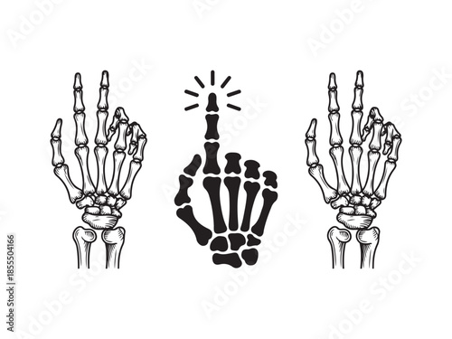 Black and white skeleton hands with glowing finger bone