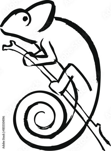 Chameleon on branch line illustration