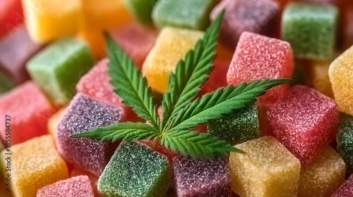 Close-up of THC-infused candy for microdosing with calming effects, cannabis, edibles, THC, candy