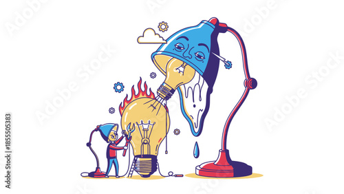 Creative illustration of a light bulb being extinguished by another bulb.
