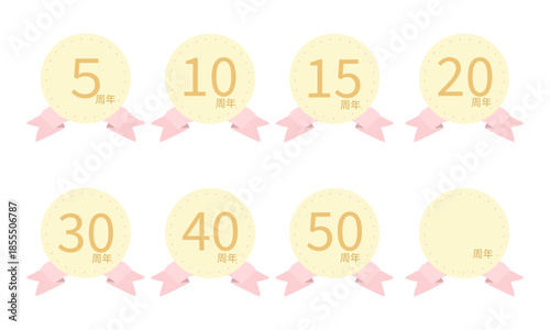 日本語表記のかわいい手描き風の周年記念メダルセット