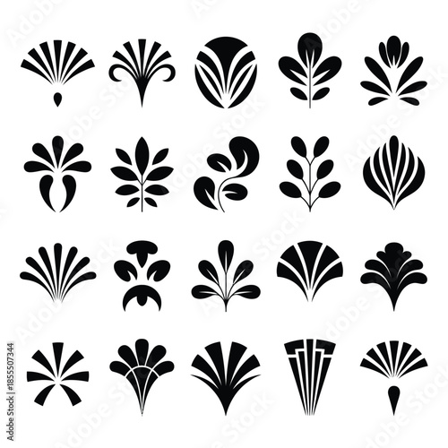 elegant art deco Gatsby palmette vector set with vintage 1920s fashion design trends featuring floral lotus ornaments for luxury branding and retro wedding invitations.