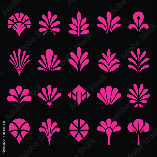 elegant art deco Gatsby palmette vector set with vintage 1920s fashion design trends featuring floral lotus ornaments for luxury branding and retro wedding invitations.