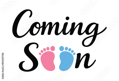 Coming Soon Baby Lettering with Pink Blue Footprints