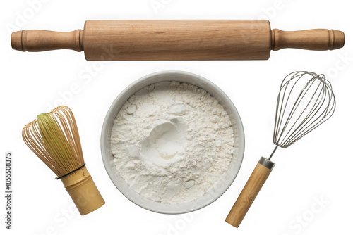 Wooden Rolling Pin and Baking Tools on Isolated Transparent Background