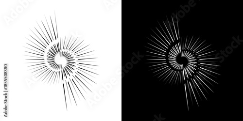 Dynamic abstract spiral sound wave rhythm lines. Circular spiral sound wave rhythm of lines. Circular futuristic abstract lines, black and white background.	