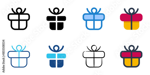 Gift icons set multiple style collection. Editable stroke 
