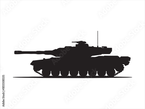 Military tank silhouette vector illustration, A modern military tank silhouetted against a fiery vector illustration