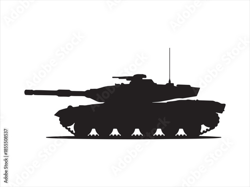 Military tank silhouette vector illustration, A modern military tank silhouetted against a fiery vector illustration