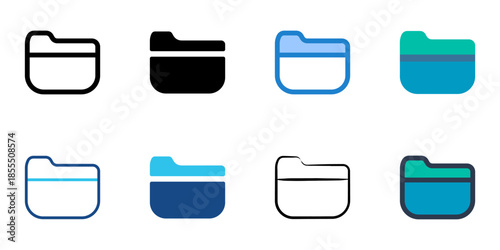 Folder icons set multiple style collection. Editable stroke 
