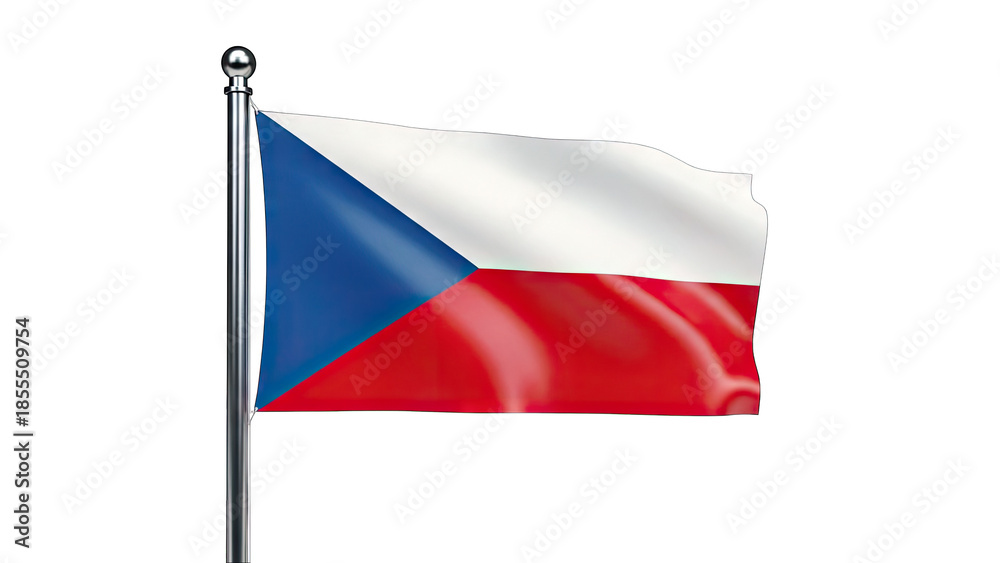 Obraz premium 3D Czech Republic flag waving on a flagpole on transparent background