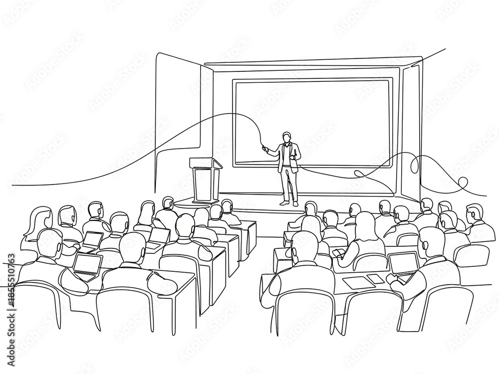 Obraz premium Businessman presenting to engaged audience in modern conference room