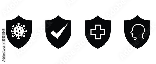 Immune system and antibacterial protection icon set with bacteria, virus, and immunity symbols, designed for medical, healthcare, digital, and educational illustration