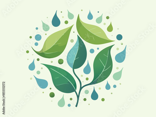 Stylized Leaves and Water Drops Pattern with Regenerative Cycle Theme