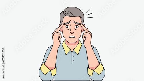 Illustration of a worried man with stress and anxiety symptoms