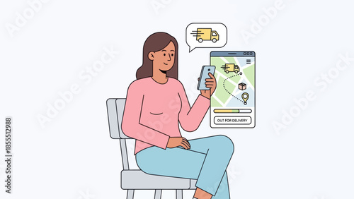 woman using mobile app for food delivery and navigation assistance