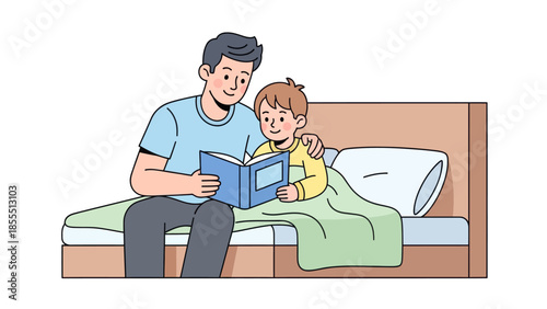 Father and Child Reading a Book Together During Quiet Moment at Home