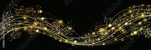 クリスマス風金のブラシストロークが輝く豪華,横長黒背景