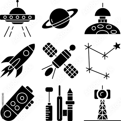 Outer space and galaxy solid silhouette icon collection