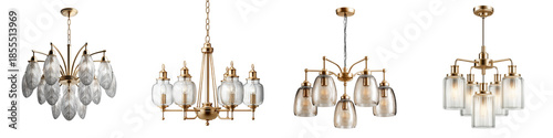 Elegant Gold Chandeliers Set with Glass Shades for Interior Design