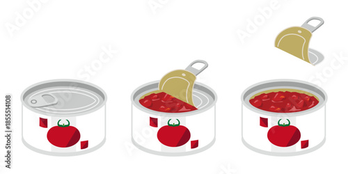 缶切り不要のカットトマトの缶詰を開けるイラスト　ミニサイズ