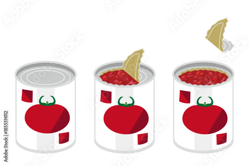 カットトマトの缶詰を開けるイラスト