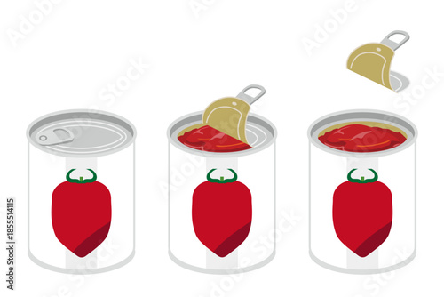 缶切り不要のホールトマトの缶詰を開けるイラスト