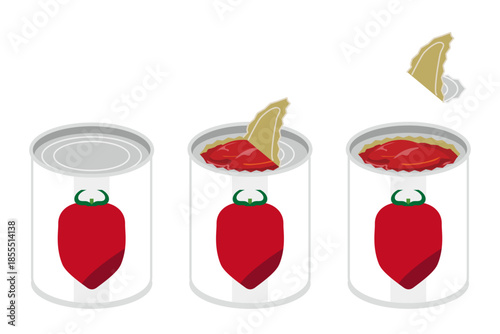 缶切り不要のホールトマトの缶詰を開けるイラスト