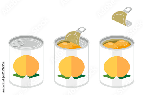 缶切り不要の黄桃の缶詰を開けるイラスト