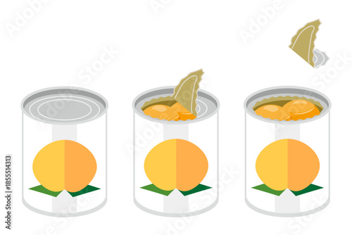黄桃の缶詰を開けるイラスト