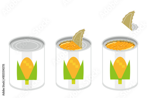 トウモロコシの缶詰を開けるイラスト