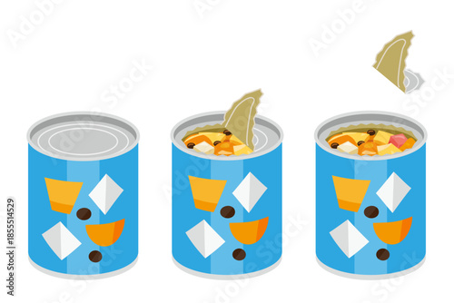 みつ豆の缶詰を開けるイラスト　ミニサイズ