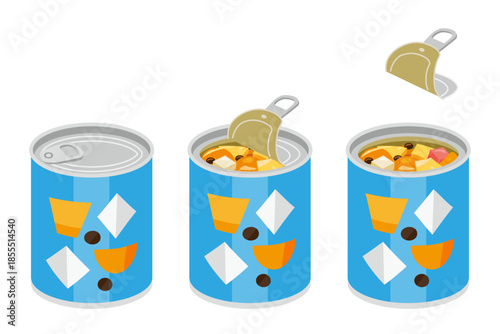 缶切り不要のみつ豆の缶詰を開けるイラスト