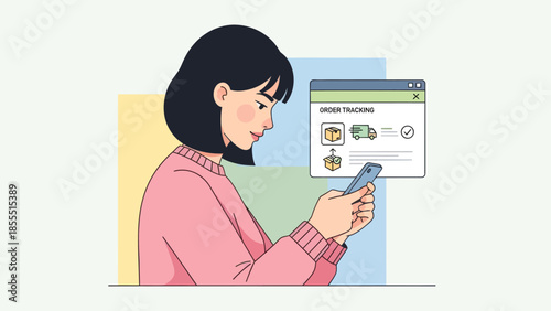 Young woman using her smartphone to track online orders smoothly and efficiently