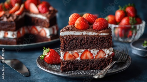 いちごがたっぷり使われたチョコレートケーキ