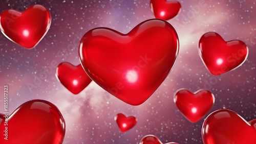 Valentine's Days Glossy Y2K Red Heart Floating in the Atmosphere of Ethereal Galaxy